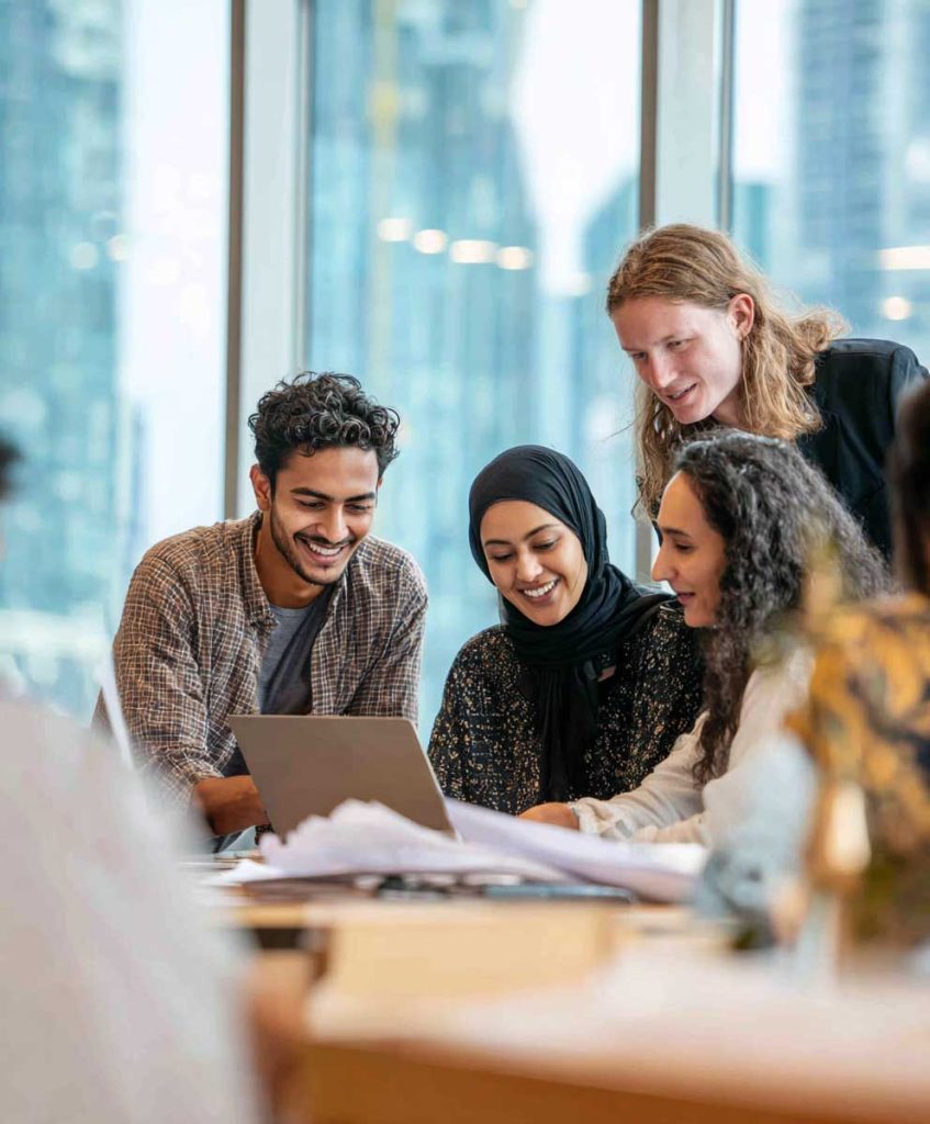 A diverse group of international university students